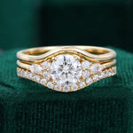 Load image into Gallery viewer, Round Cut Moissanite Engagement Ring Set With Curved Wedding Band Bridal Set

