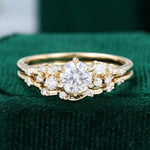 Load image into Gallery viewer, Round Cut Moissanite Flip Snowdrift Engagement Ring Set Art Deco Bridal Set
