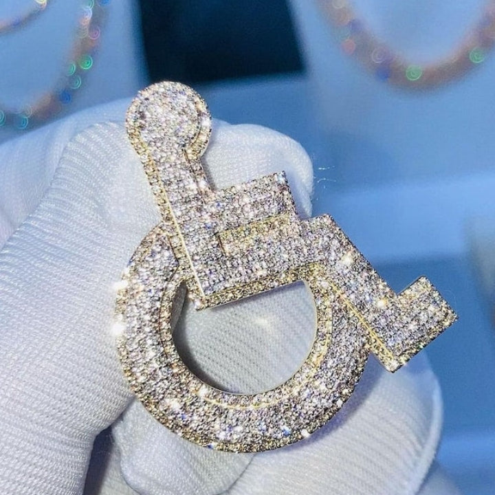 Ice Out VVS Moissanite Diamond Wheelchair Pendant | VVS Custom Diamond Pendant | 925 Sterling Silver Hip Hop Pendant