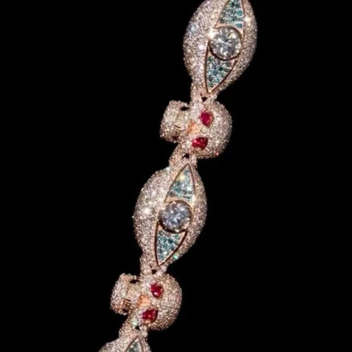 Luxury Iced Out Evil Eye Link Bracelet | VVS1 Moissanite Iced Out Link Bracelet