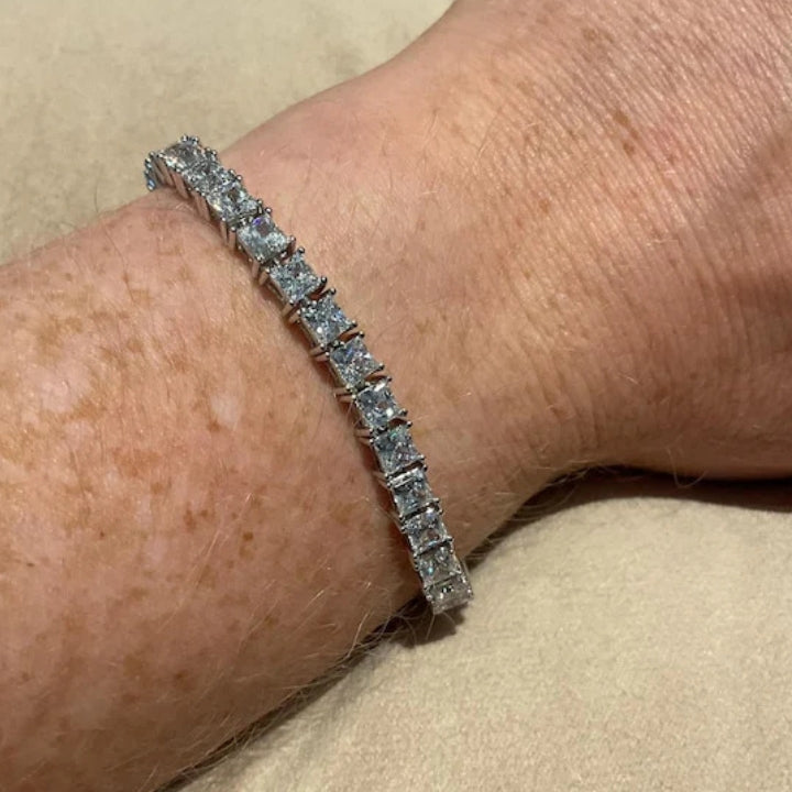 Princess Cut Moissanite Diamond Tennis Bracelet: Sterling Silver
