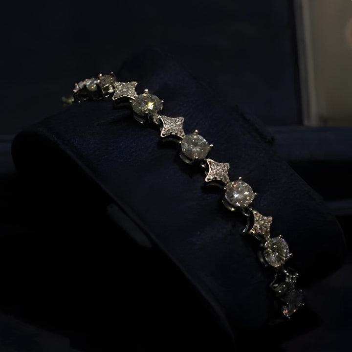 Iced Out Bracelet | 6 MM Round Moissanite Diamond Cluster Tennis Bracelet