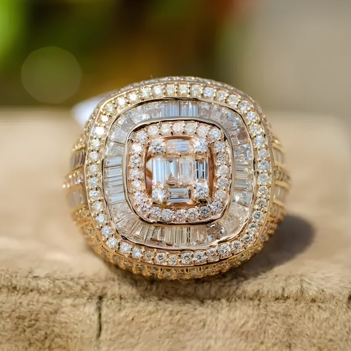 VVS1 Moissanite Hip Hop Ring for Men, Solid Rose Gold Ring