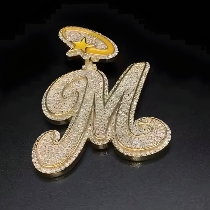"M" Letter Pendant Moissanite Diamond Sterling Silver