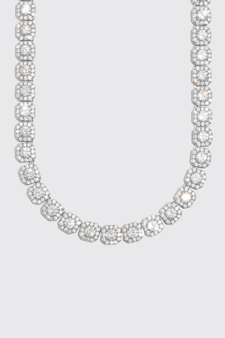 10mm Moissanite Clustered Tennis Chain - 925 Silver - D Colour - Vvs1