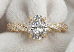Load image into Gallery viewer, Oval Engagement Ring 3 Carat Moissanite Diamond Gold Twisted Pave Band