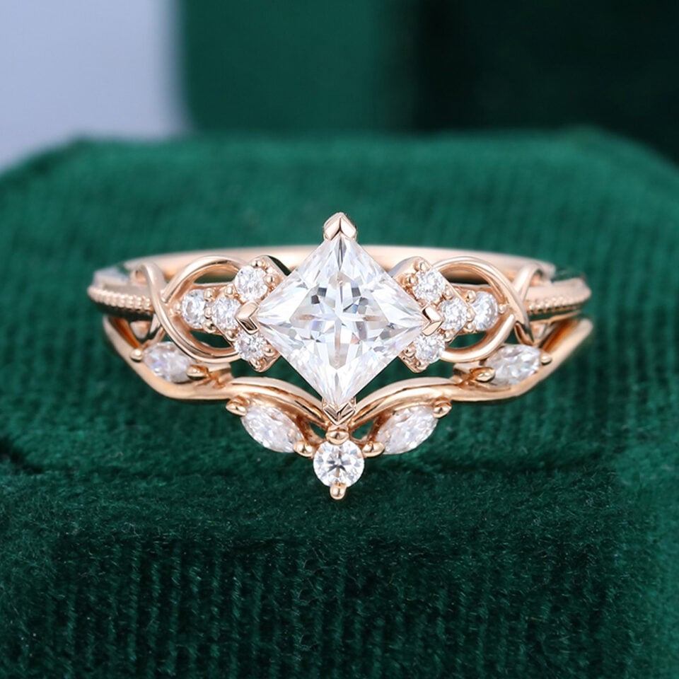 Princess Cut Moissanite Wedding Ring Set Infinity Design Bridal Ring Set