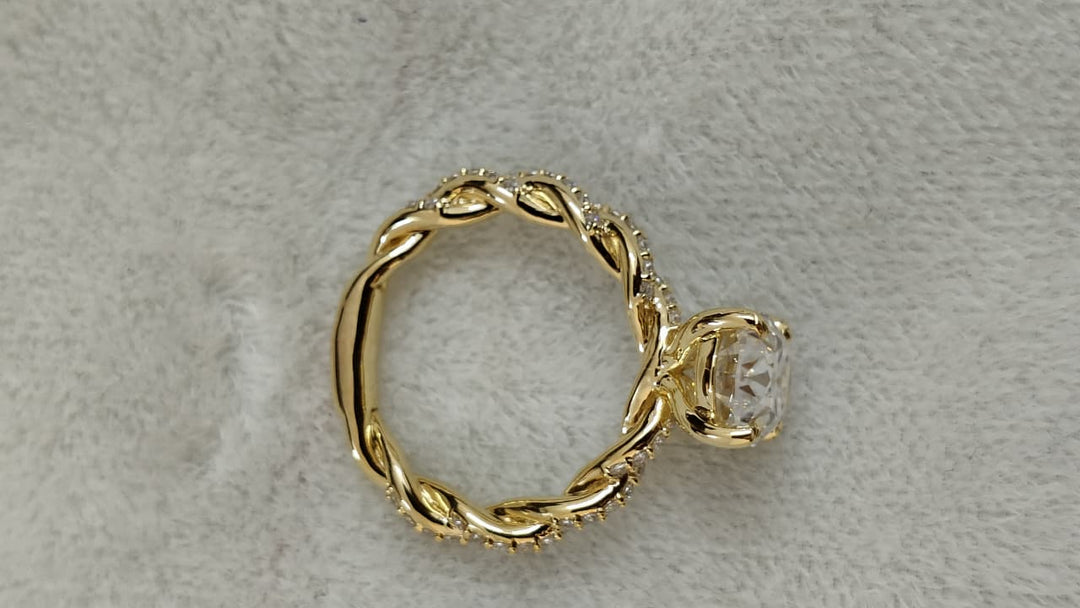 Oval Engagement Ring 3 Carat Moissanite Diamond Gold Twisted Pave Band