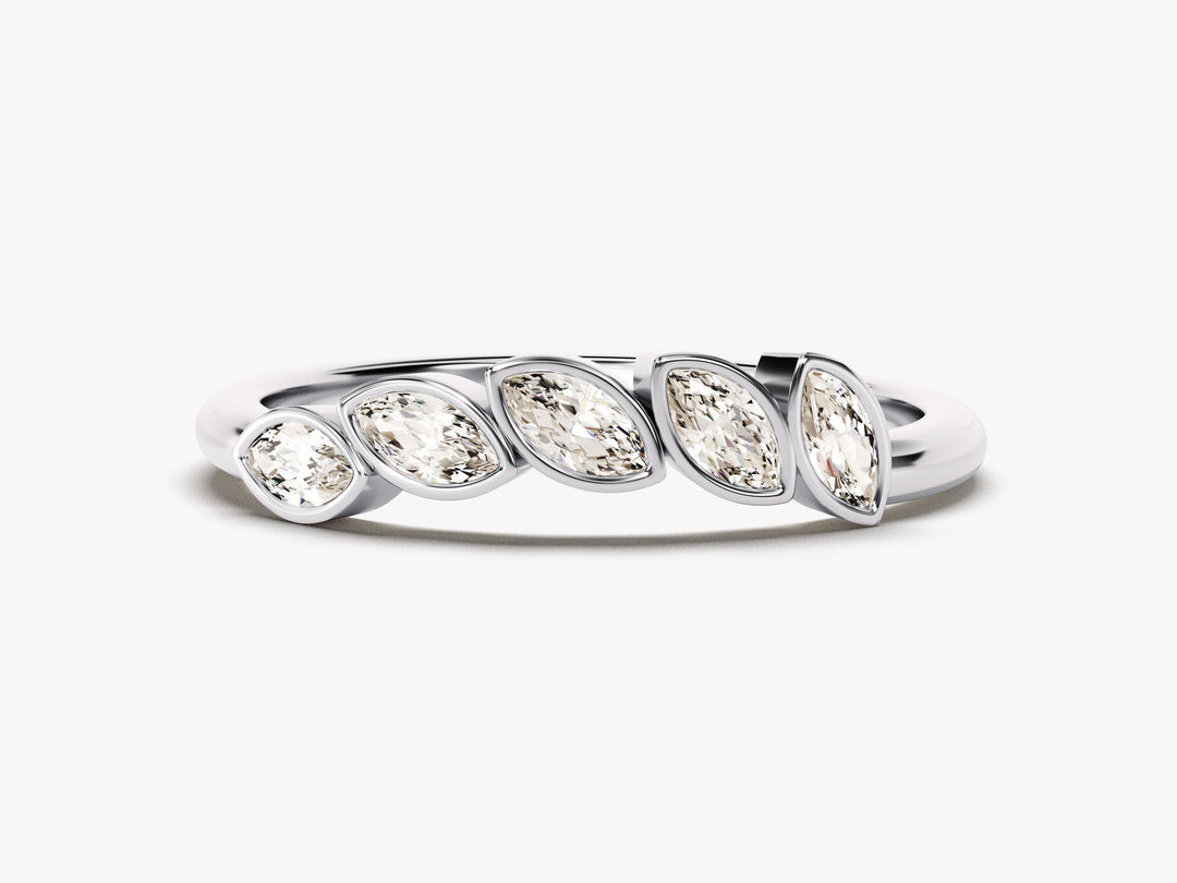 Bezel Set Marquise Curved Moissanite Wedding Band