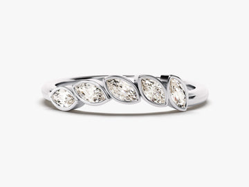 Bezel Set Marquise Curved Moissanite Wedding Band