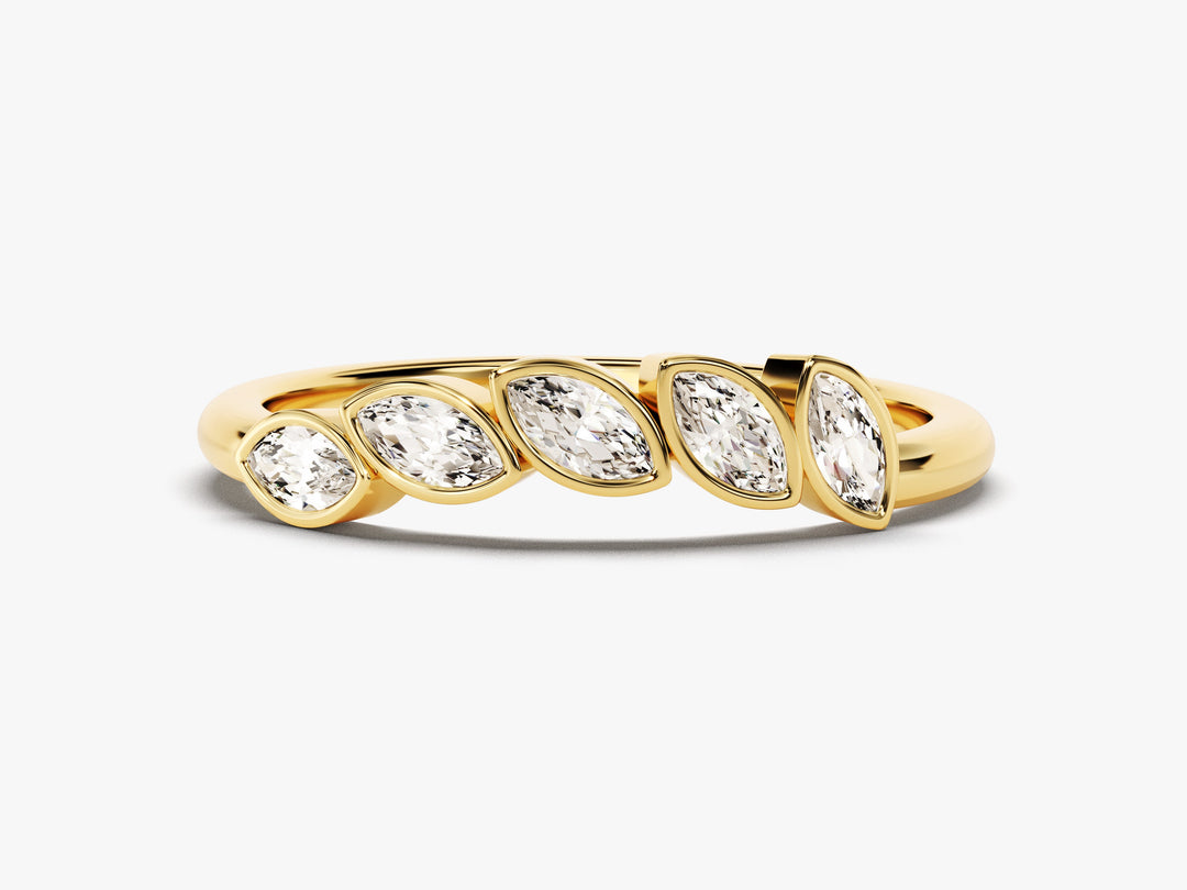 Bezel Set Marquise Curved Moissanite Wedding Band