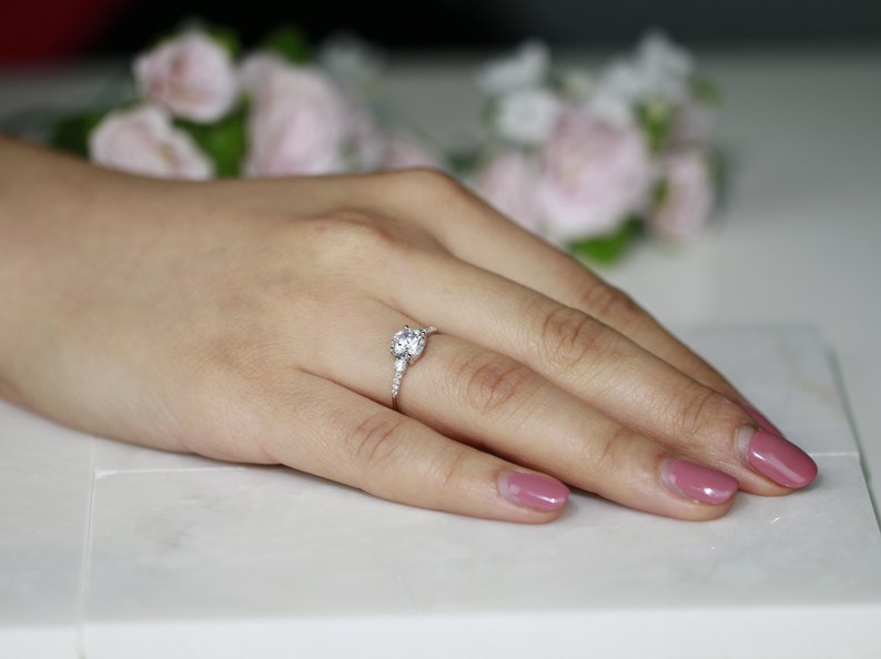 1ct Round Cut 3-Stone Sterling Silver Engagement Ring image 2