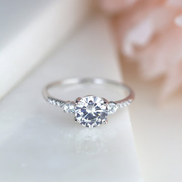 1ct Round Cut 3-Stone Sterling Silver Engagement Ring image 1