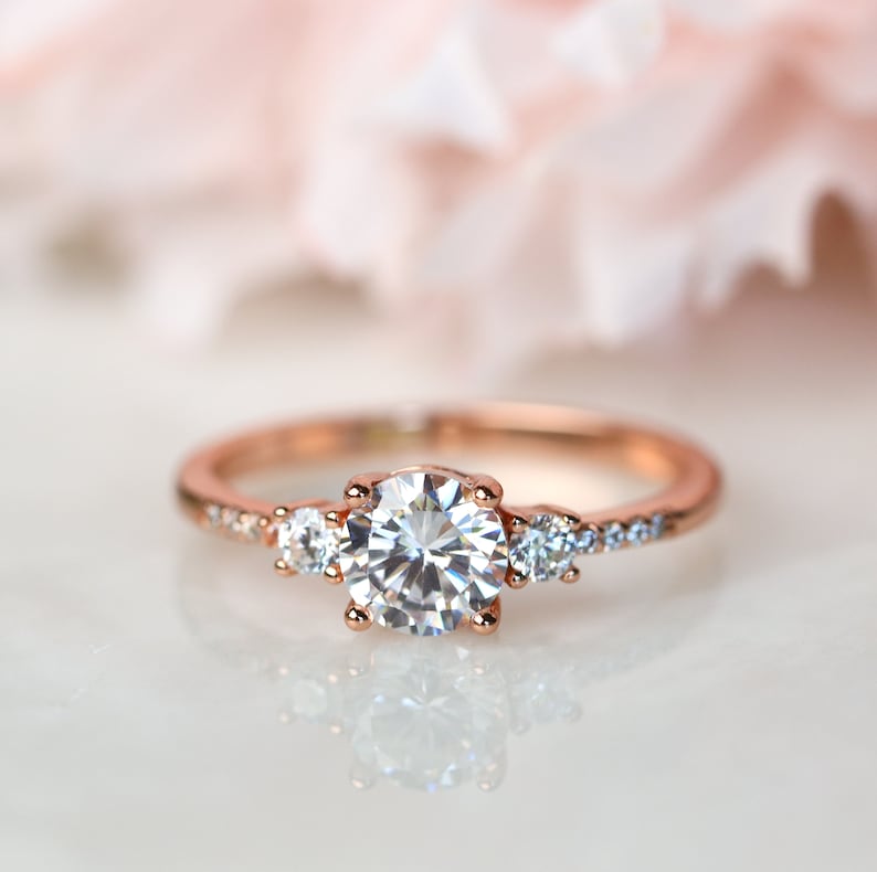 1ct Round Cut 3-Stone Sterling Silver Engagement Ring image 3