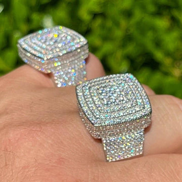 Iced Out Moissanite Ring 925 Sterling Silver Large Square