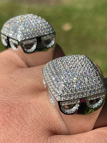 Solid 925 Silver Square Cluster Moissanite Diamond Hip Hop Ring