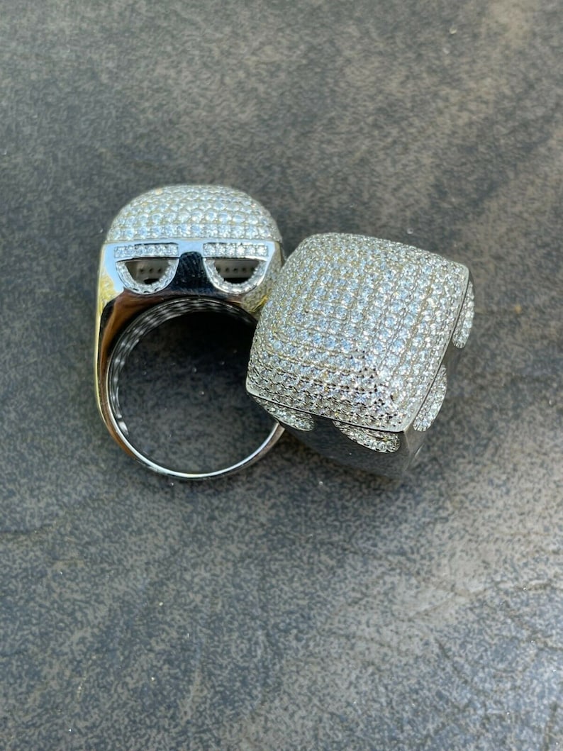 Solid 925 Silver Square Cluster Moissanite Diamond Hip Hop Ring