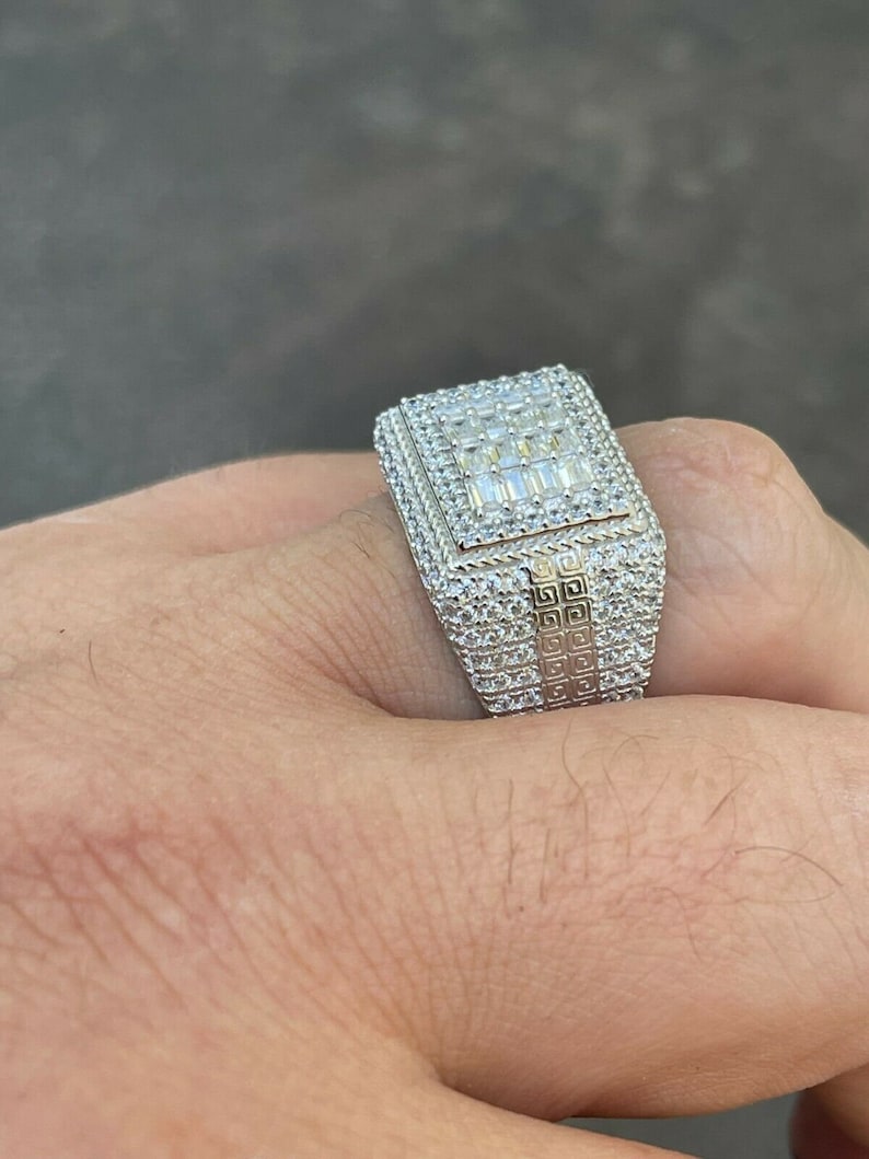 Square Diamond Ring Iced Out Baguette Moissanite Diamond