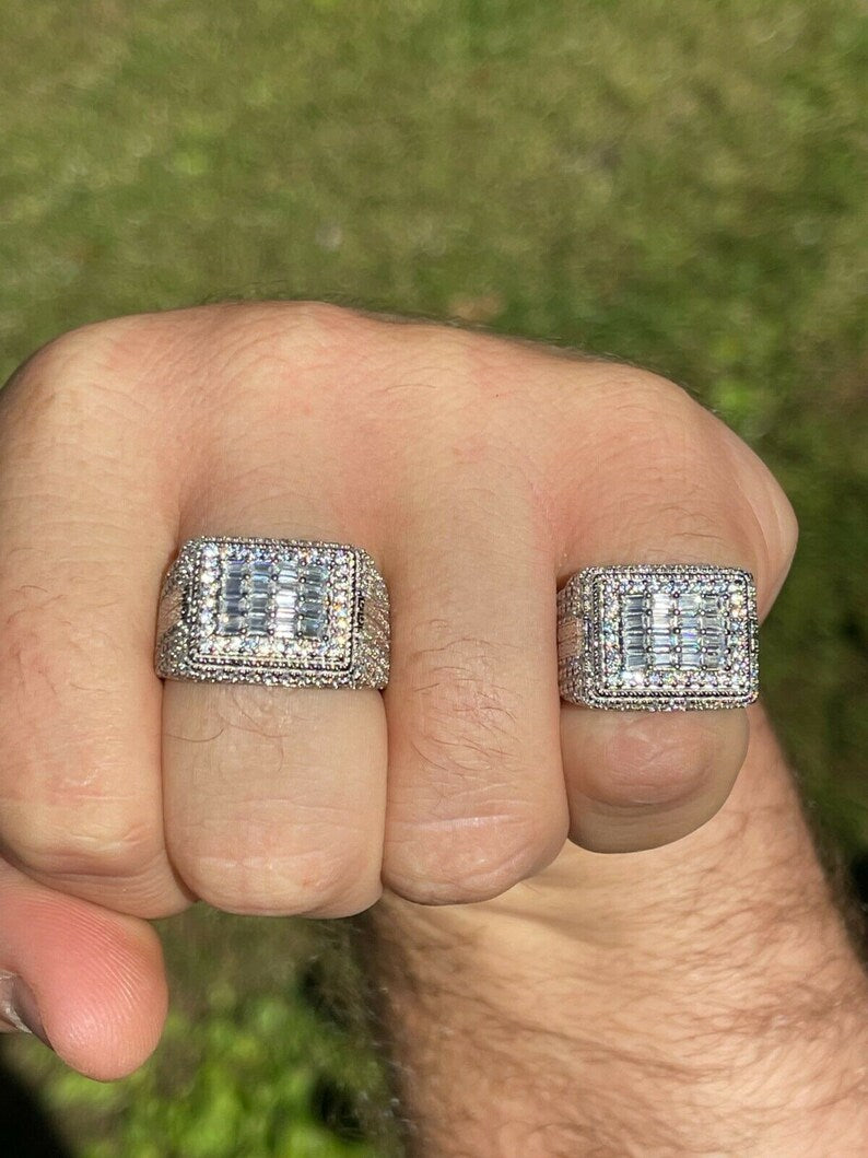 Square Diamond Ring Iced Out Baguette Moissanite Diamond