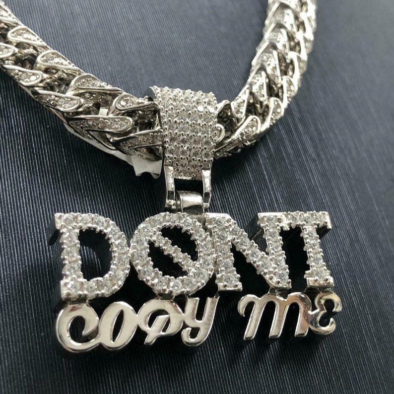 DON'T Copy Me, 925 Sterling Silver Gold Plated Diamond Studded Iced Out Pendant