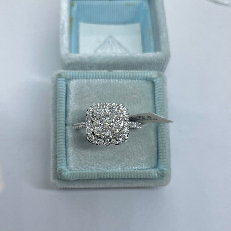 Cushion Diamond Ring, 14K White Gold Cushion Diamond Engagement Ring, Cushion Shape Engagement Ring Art Deco Antique image 6