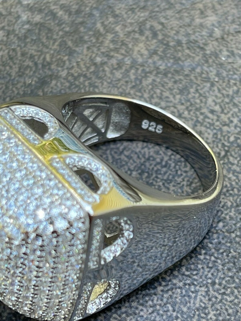 Solid 925 Silver Square Cluster Moissanite Diamond Hip Hop Ring