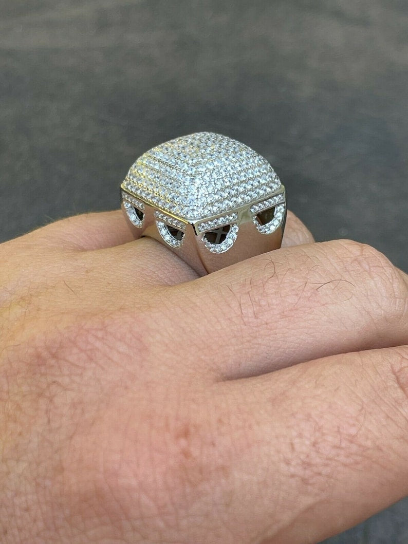 Solid 925 Silver Square Cluster Moissanite Diamond Hip Hop Ring