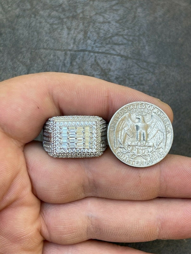 Square Diamond Ring Iced Out Baguette Moissanite Diamond