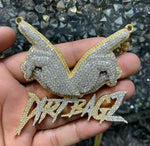 Load image into Gallery viewer, Dirt Bag With Hand Logo 925 Sterling Silver Gold Plated Diamond Studded Iced Out Pendant
