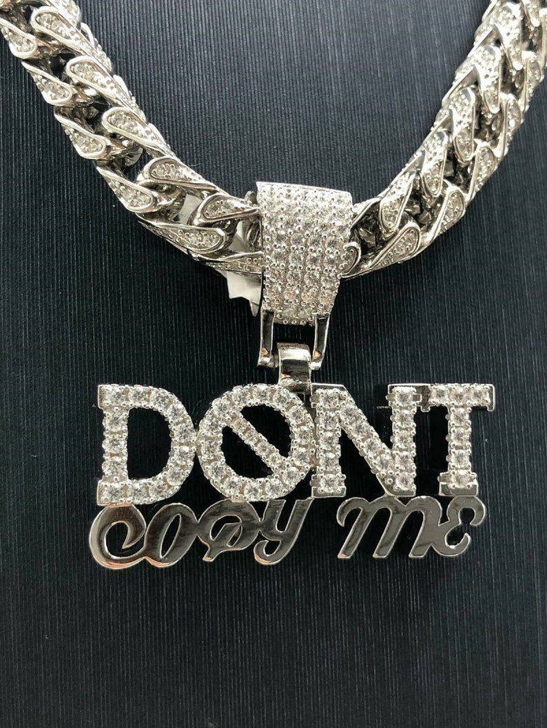 DON'T Copy Me, 925 Sterling Silver Gold Plated Diamond Studded Iced Out Pendant