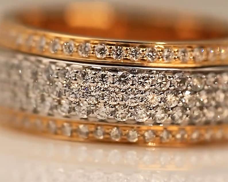 Iced Out Spinner Ring, Moissanite Fidget Ring