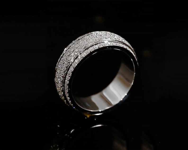 Iced Out Spinner Ring, Moissanite Fidget Ring