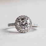 Load image into Gallery viewer, 1.5 carat Round Lab Diamond Halo Engagement Ring, Platinum Ring image 3