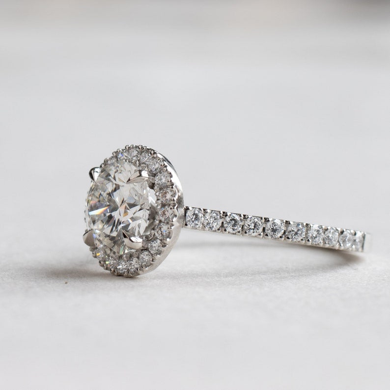 1.5 carat Round Lab Diamond Halo Engagement Ring, Platinum Ring image 4