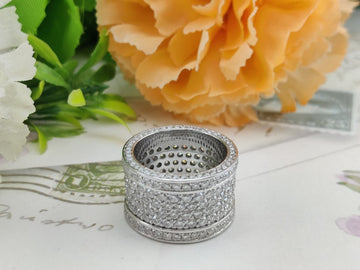 Round Moissanite Men's Iced Out Ring, Six layered Micro Pave Hip Hop Band