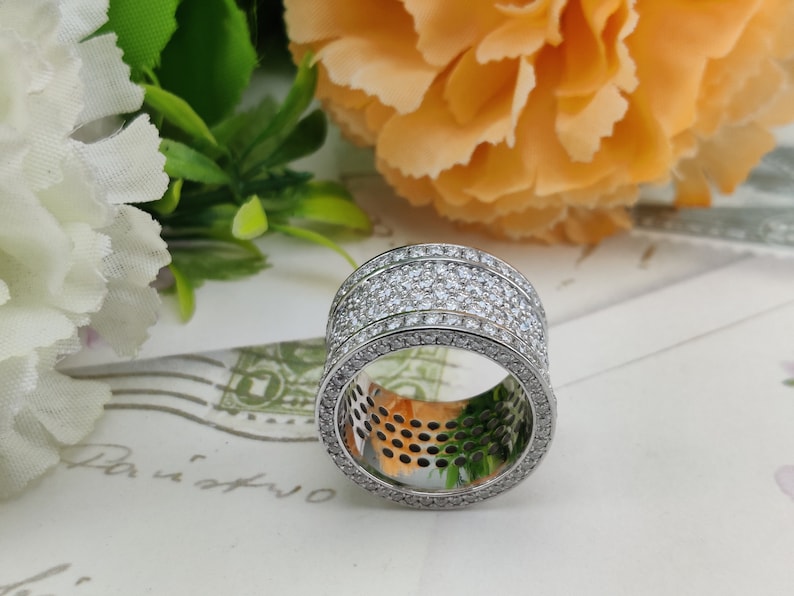 Round Moissanite Men's Iced Out Ring, Six layered Micro Pave Hip Hop Band