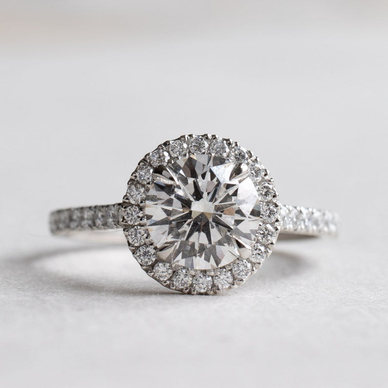 1.5 carat Round Lab Diamond Halo Engagement Ring, Platinum Ring image 5