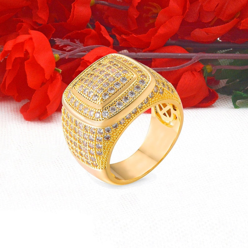 925 Silver With Yellow Gold Plated Men's Diamond Ring