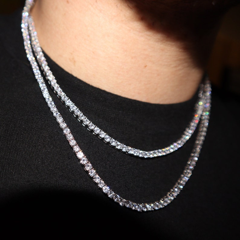 Tennis Chain VVS 14k White Gold 3mm 4mm 16 18 20 22 inch Diamond Iced Lab CZ Sterling Silver image 2