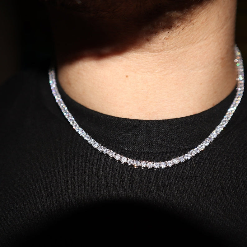 Tennis Chain VVS 14k White Gold 3mm 4mm 16 18 20 22 inch Diamond Iced Lab CZ Sterling Silver image 7