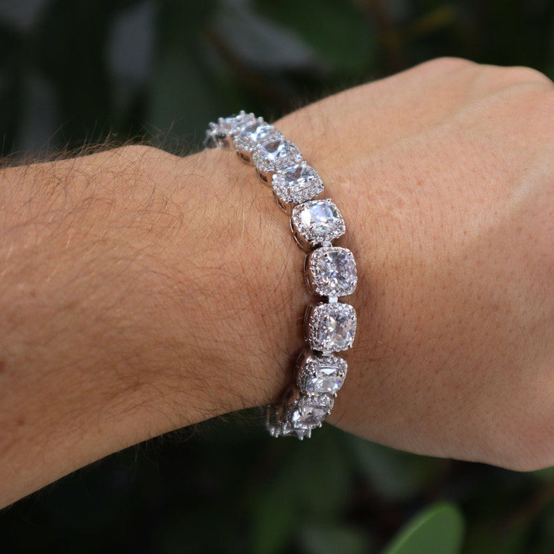 Clustered Tennis Bracelet 10mm 14k White Gold Silver VVS Lab Diamond Fashion High Quality image 4