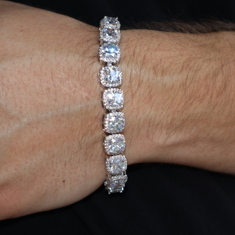 Clustered Tennis Bracelet 10mm 14k White Gold Silver VVS Lab Diamond Fashion High Quality image 3