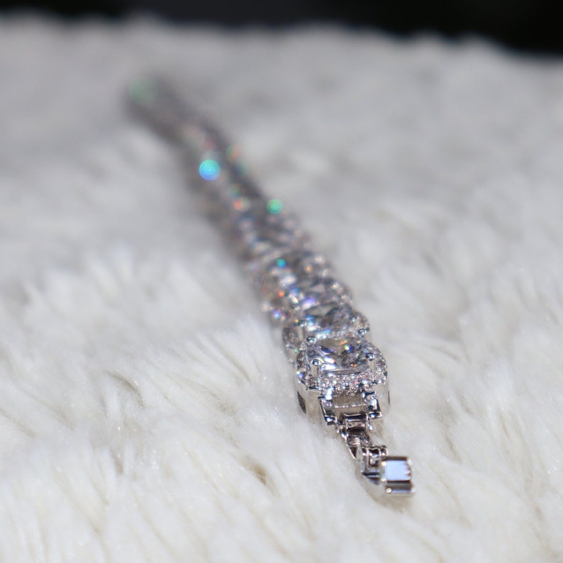 Clustered Tennis Bracelet 10mm 14k White Gold Silver VVS Lab Diamond Fashion High Quality image 2
