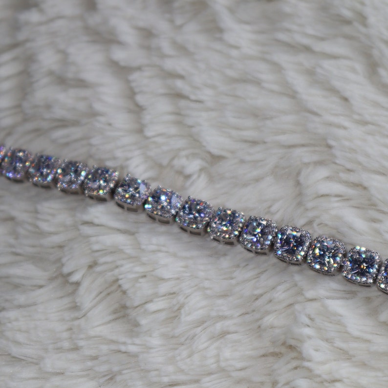 Clustered Tennis Bracelet 10mm 14k White Gold Silver VVS Lab Diamond Fashion High Quality image 5