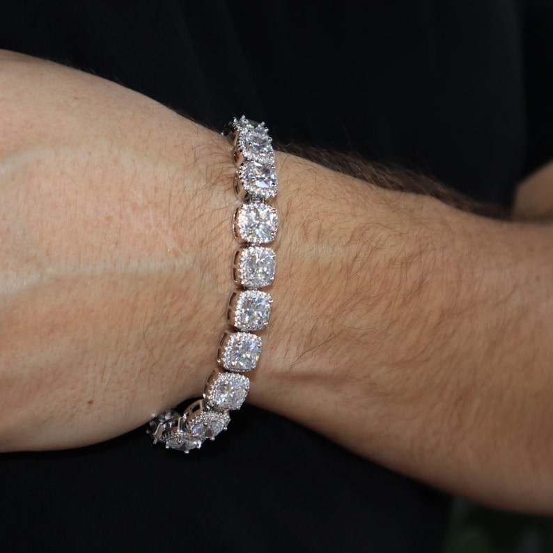 Clustered Tennis Bracelet 10mm 14k White Gold Silver VVS Lab Diamond Fashion High Quality image 6