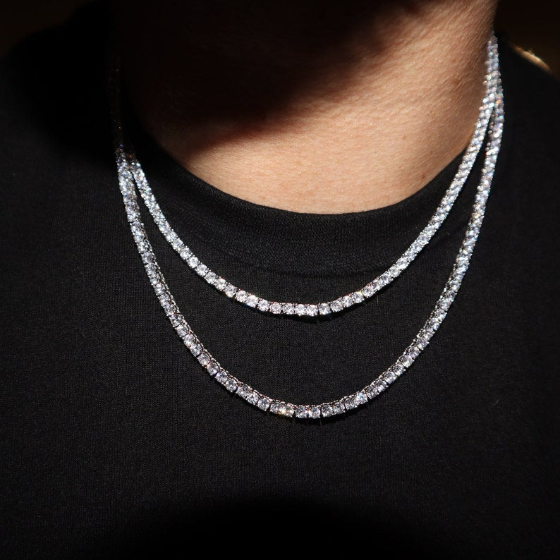 Tennis Chain VVS 14k White Gold 3mm 4mm 16 18 20 22 inch Diamond Iced Lab CZ Sterling Silver image 6