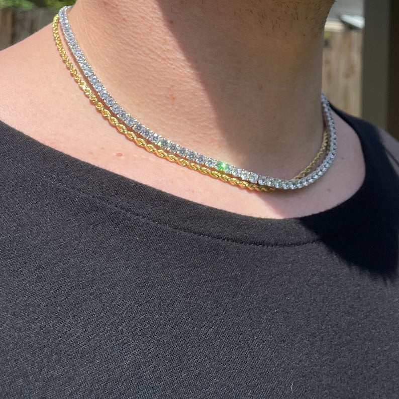 Tennis Chain VVS 14k White Gold 3mm 4mm 16 18 20 22 inch Diamond Iced Lab CZ Sterling Silver image 4