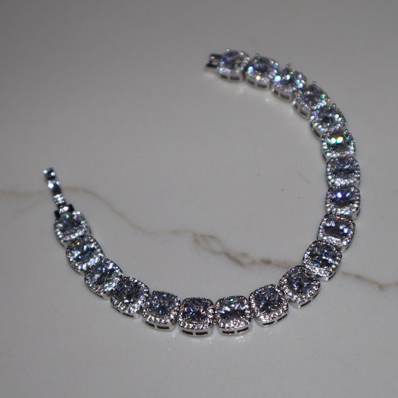 Clustered Tennis Bracelet 10mm 14k White Gold Silver VVS Lab Diamond Fashion High Quality image 7