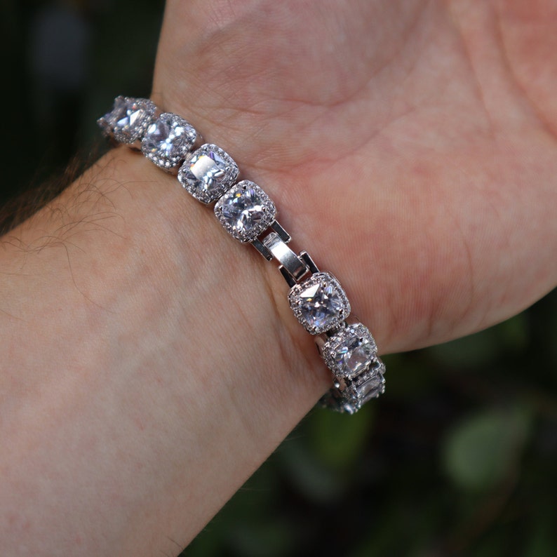Clustered Tennis Bracelet 10mm 14k White Gold Silver VVS Lab Diamond Fashion High Quality image 9