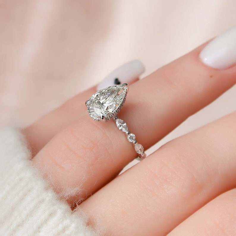 2 CT Pear Cut Moissanite Engagement Ring, 14K Gold Ring, Promise ring, Solitaire Wedding Ring, Pear Classic Ring, Pear Cut Minimalist Ring image 3